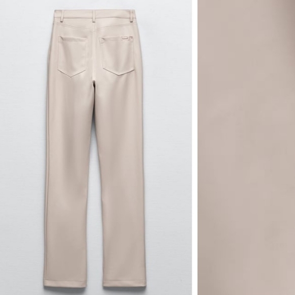 Bloggers Fave! NWOT Zara Cream Faux Leather Slim Flare Trousers With Slits - Picture 9 of 10